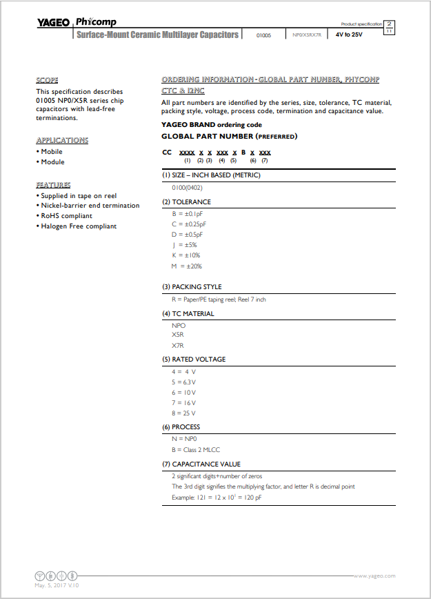 yageo官网、yageo电容规格书