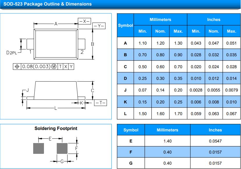 SOD-523”封装系列ESD静电二极管现货型号表